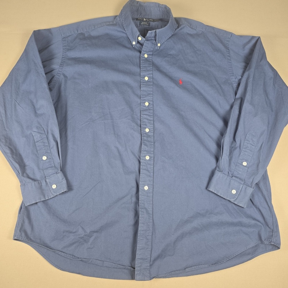 Ralph Lauren Mens Blake Button Down Shirt Blue Cotton Long Sleeve XXLarge
